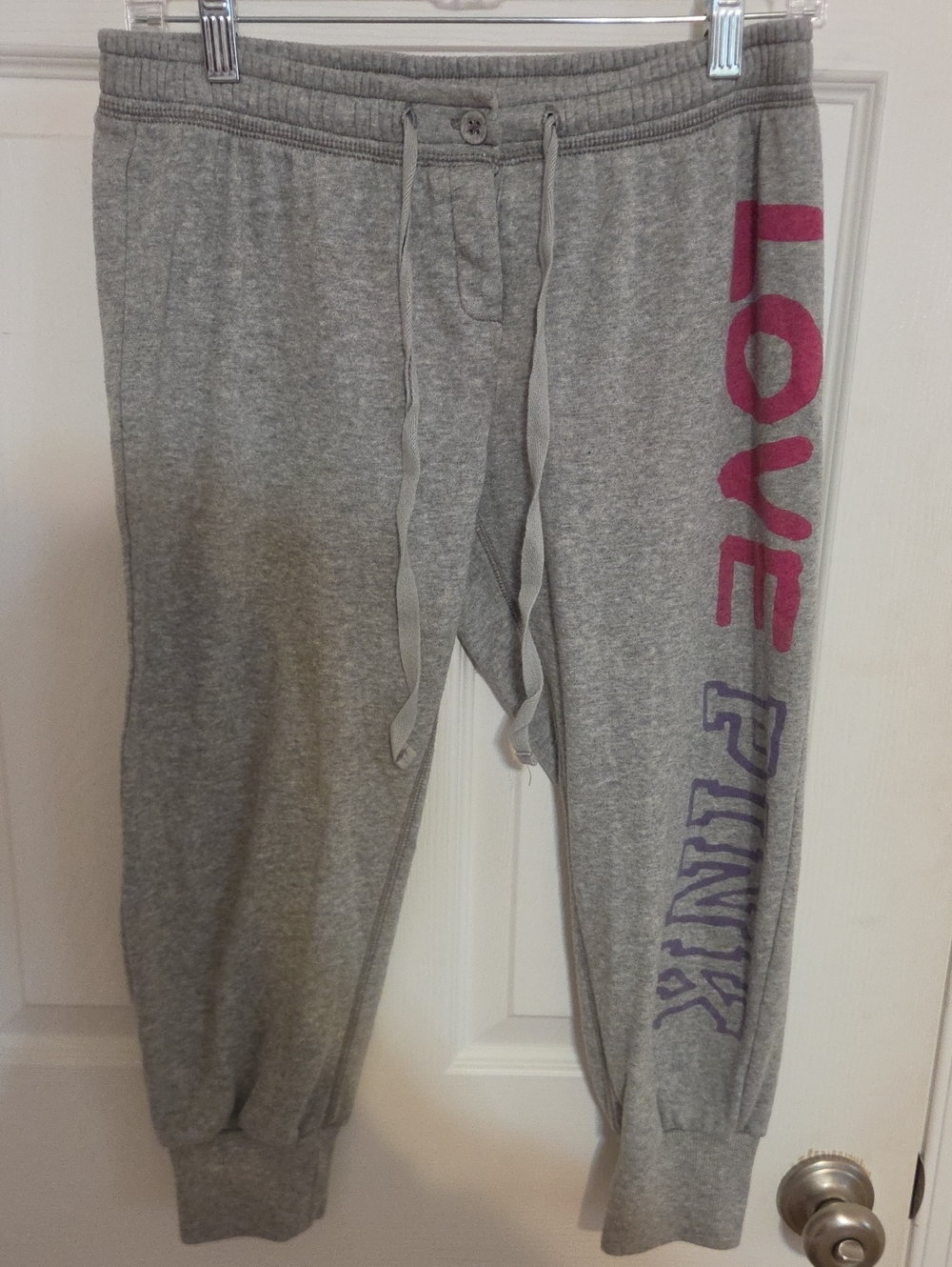 PINK Victoria's Secret Gray Sweatpants with Pink and Purple Vintage Y2K SMALL
